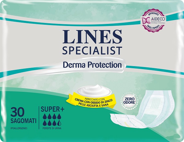 PANNOLONE PER INCONTINENZA LINES SPECIALIST DERMA SAGOMATO SUPER+ 30 PEZZI - doctorpill.it