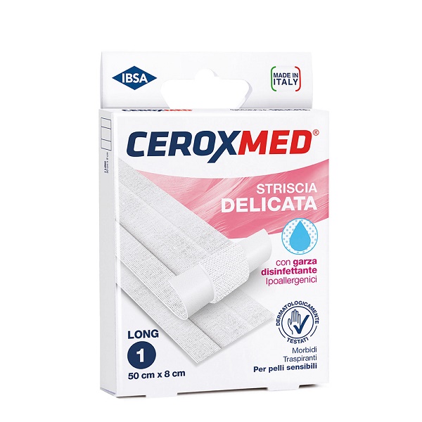 STRISCIA DELICATA CEROXMED CON GARZA DISINFETTANTE IPOALLERGENICA PER PELLI SENSIBILI 50X8CM 1 PEZZO - doctorpill.it