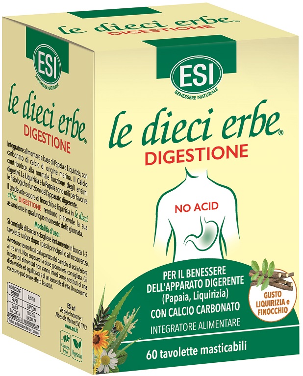 ESI LE DIECI ERBE DIGESTIONE NO ACID 60 TAVOLETTE MASTICABILI - doctorpill.it
