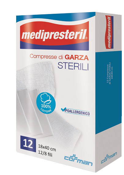 GARZA COMPRESSA MEDIPRESTERIL 12/8 FU 18X40CM 12 PEZZI - doctorpill.it
