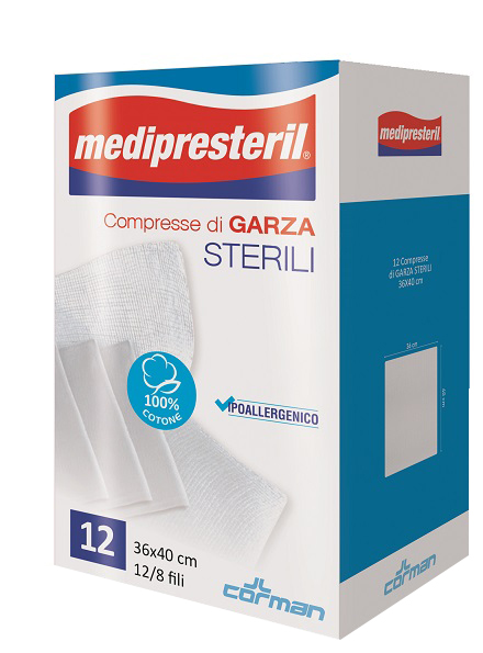 GARZA COMPRESSA MEDIPRESTERIL 12/8 FU 36X40CM 12 PEZZI - doctorpill.it