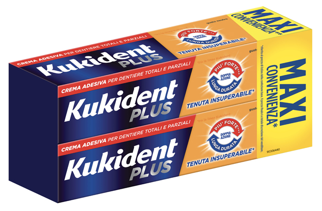 KUKIDENT PLUS DOPPIA AZIONE TENUTA INSUPERABILE CREMA ADESIVA DENTIERE 2X65 G - doctorpill.it