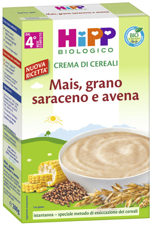 HIPP BIO CREMA CEREALI MAIS/GRANO SARACENO/AVENA 200 G - doctorpill.it