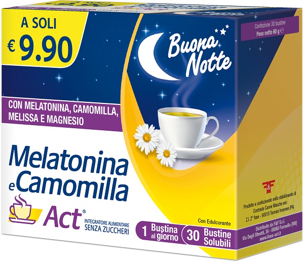 MELATONINA E CAMOMILLA ACT 30 BUSTINE SOLUBILI SENZA ZUCCHERI - doctorpill.it