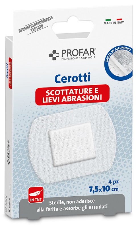 CEROTTI PROFAR SCOTTATURE E LIEVI ABRASIONI IN TNT 7,5X10CM 4 PEZZI - doctorpill.it