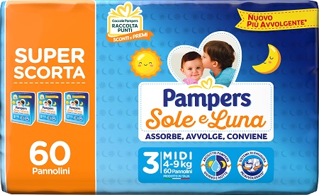 PAMPERS SOLE LUNA TRIO MIDI 60 PEZZI - doctorpill.it