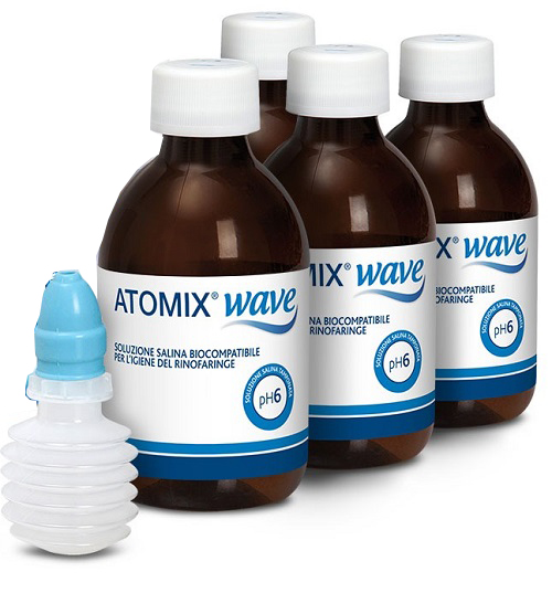 ATOMIX WAVE DISPOSITIVO PER IGIENE RINOFARINGEA ATOMIX SOLUZIONE SALINA 4 FLACONI DA 250 ML - doctorpill.it