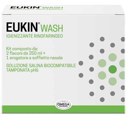 EUKIN WASH IGIENIZZANTE RINOFARINGEO KIT 2 FLACONI DA 250 ML + EROGATORE A SOFFIETTO NASALE - doctorpill.it