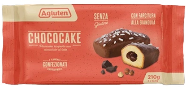 AGLUTEN CHOCOCAKE 4 PLUMCAKE RICOPERTI CON CIOCCOLATO AL LATTE CON FARCITURA ALLA GIANDUIA X 52,5G - doctorpill.it