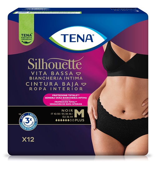 PANNOLONE A MUTANDINA ASSORBENTE TENA SILHOUETTE NOIR M VITA BASSA 12 PEZZI - doctorpill.it