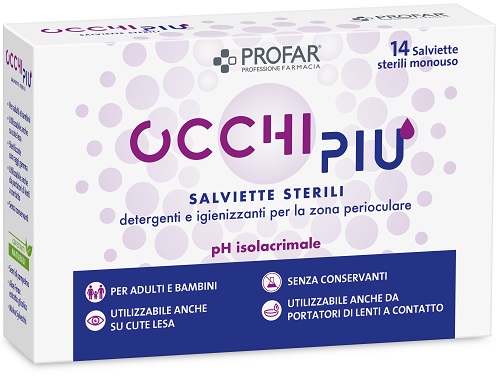 SALVIETTE STERILI DETERGENTI E IGIENIZZANTI PROFAR OCCHIPIU' PER LA ZONA PERIOCULARE 14 PEZZI - doctorpill.it