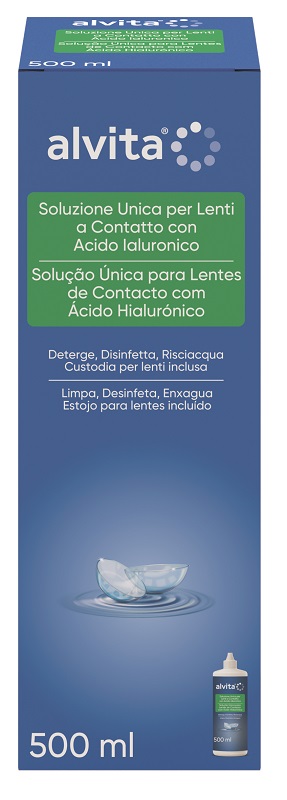 SOLUZIONE UNICA LENTI A CONTATTO CON ACIDO IALURONICO ALVITA 500 ML - doctorpill.it