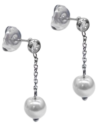 ORECCHINI IN ACCIAIO CON PENDENTE CON BRILLANTE E PERLA - doctorpill.it