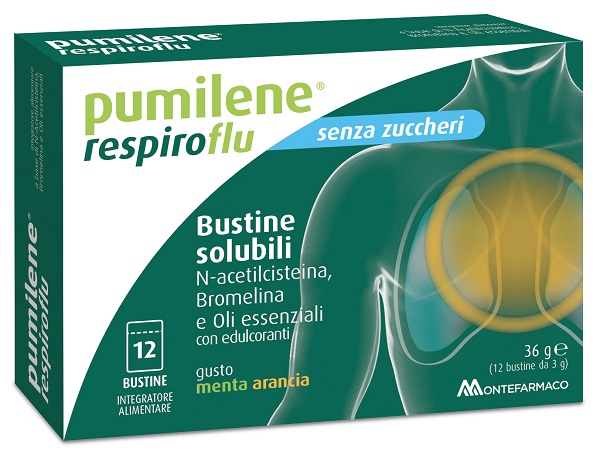 PUMILENE RESPIROFLU SENZA ZUCCHERO 12 BUSTINE GUSTO MENTA ARANCIA 36 G - doctorpill.it